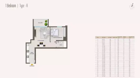 Nexara Tower: Floor plan Type A, 655 sq ft