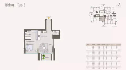 Nexara Tower: Floor plan Type B, 691 sq ft