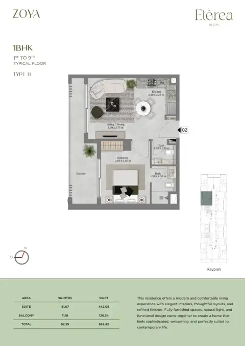 Etérea: Floor plan Type B, 562 sq ft