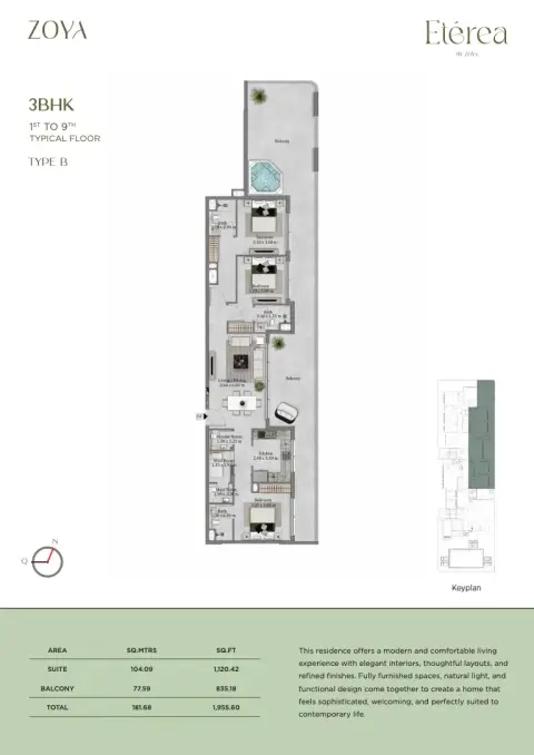 Etérea: Floor plan Type B, 1,955 sq ft