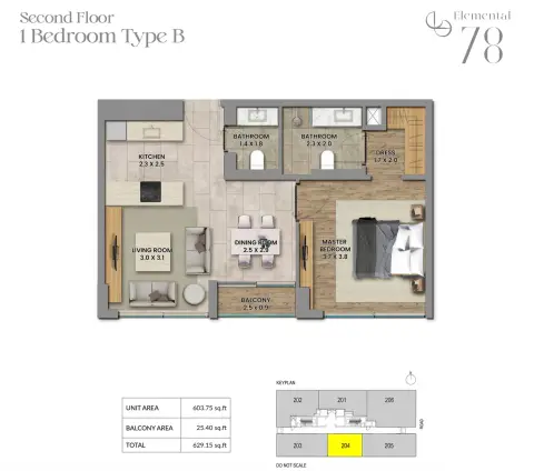 Elemental 78: Floor plan Type B, 629 sq ft