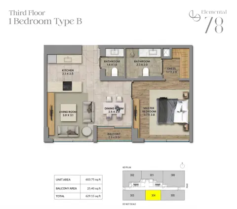 Elemental 78: Floor plan Type B, 629 sq ft