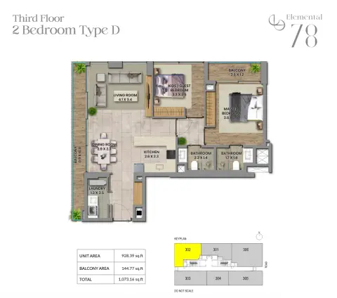 Elemental 78: Floor plan Type D, 1,073 sq ft