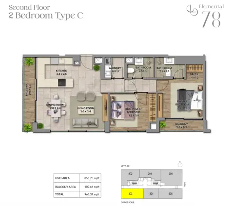Elemental 78: Floor plan Type C, 963 sq ft
