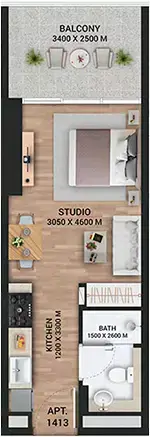 إمباير ليك فيو: مخطط الطابق Type C, 410 sq ft