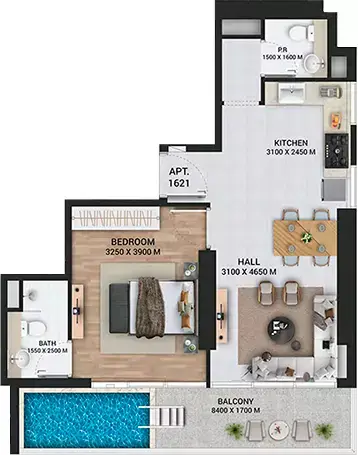 إمباير ليك فيو: مخطط الطابق Type G, 753 sq ft