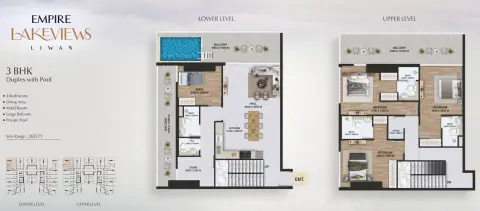 إمباير ليك فيو: مخطط الطابق Type A, 2,633 sq ft