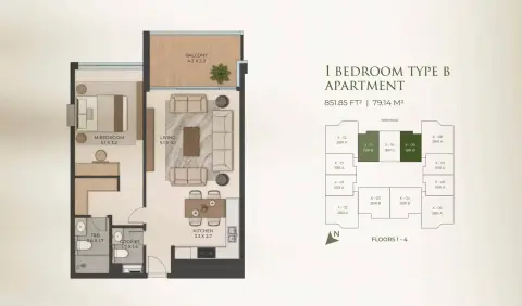 Cresswell Homes: Floor plan Type B, 851 sq ft