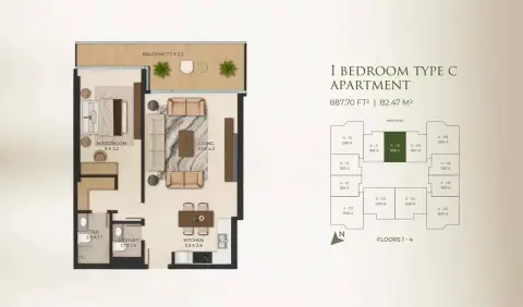 Cresswell Homes: Floor plan Type C, 887 sq ft