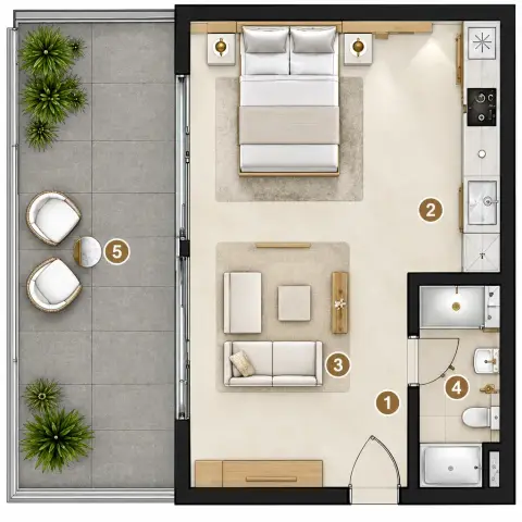 لنجافي دايموند: مخطط الطابق Type 1, 386 sq ft