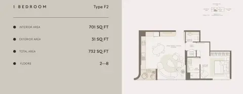 Symphony: Floor plan Type F2, 732 sq ft