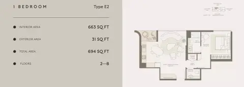Symphony: Floor plan Type E2, 694 sq ft