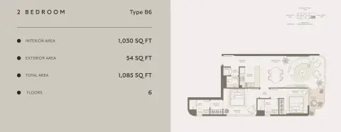 Symphony: Floor plan Type B6, 1,085 sq ft