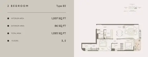 Symphony: Floor plan Type B3, 1,093 sq ft
