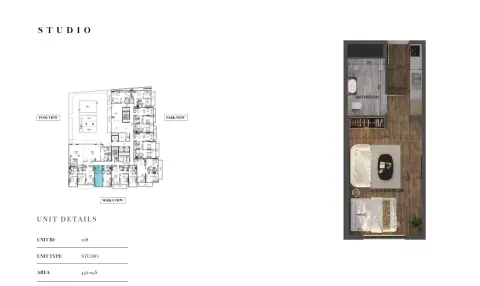 Carmel Residences: Floor plan Type 1, 442 sq ft
