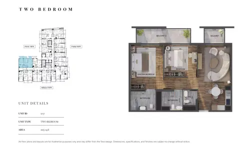 Carmel Residences: Floor plan Type 1, 1,215 sq ft