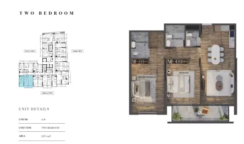 Carmel Residences: Floor plan Type 2, 1,360 sq ft