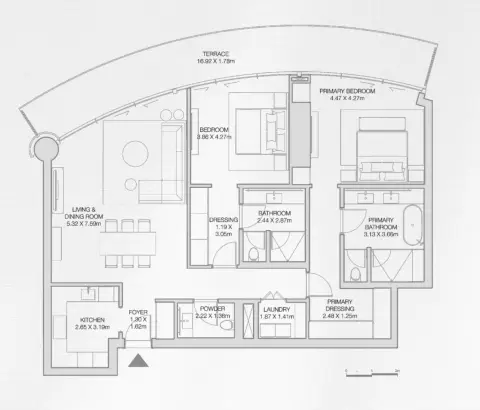 The Dubai Beach EDITION: Floor plan Type 1, 1,995 sq ft
