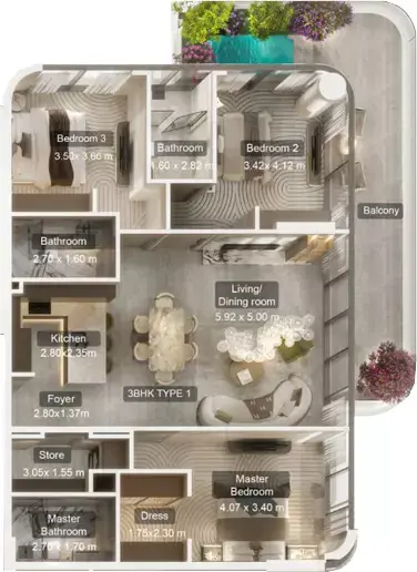 Villa del DIVOS: Floor plan Type B, 1,559 sq ft