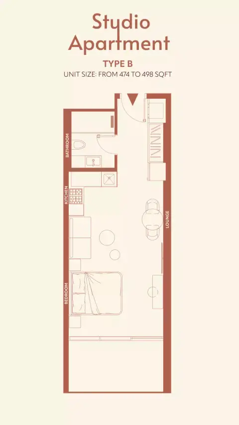 11 Hills Park: Floor plan Type B, 474 sq ft