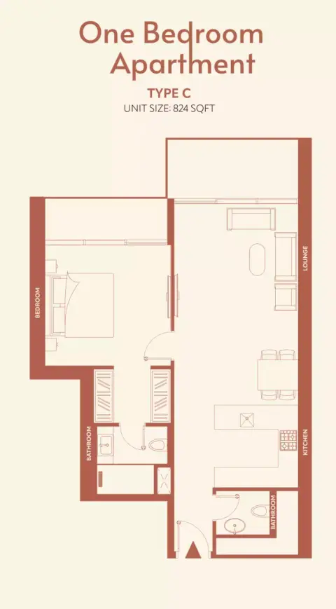 11 Hills Park: Floor plan Type C, 824 sq ft
