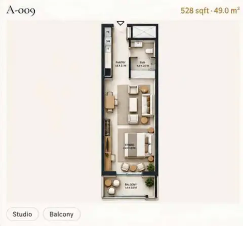Reeman Residence 02: Floor plan Type 1, 528 sq ft