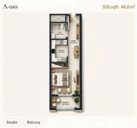 Reeman Residence 02: Floor plan Type 2, 526 sq ft