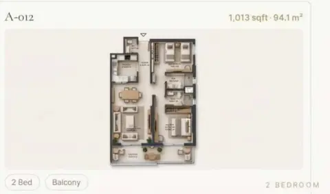 Reeman Residence 02: Floor plan Type 4, 1,013 sq ft