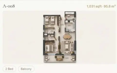 Reeman Residence 02: Floor plan Type 3, 1,031 sq ft
