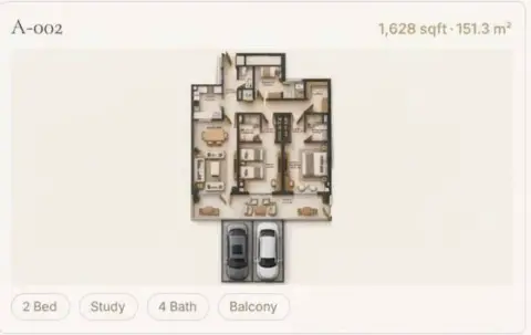 Reeman Residence 02: Floor plan Type 2+Study, 1,628 sq ft