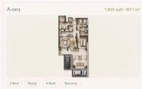 Reeman Residence 02: Floor plan Type 3+Study, 1,805 sq ft