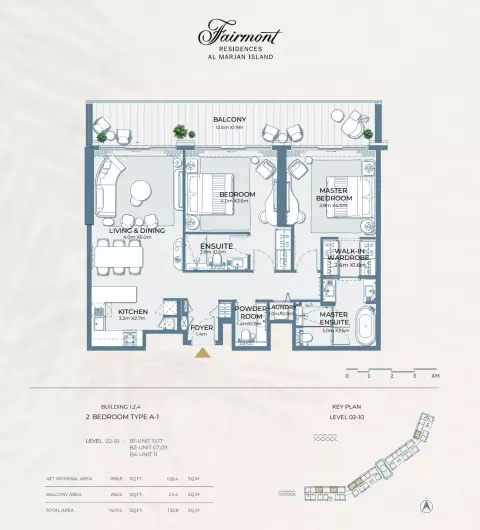 Fairmont Residences At Al Marjan Island: Floor plan Type A-1, 1,429 sq ft