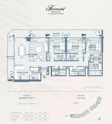 Fairmont Residences At Al Marjan Island: Floor plan Type C-1, 2,670 sq ft