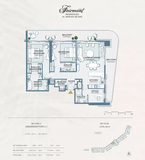 Fairmont Residences At Al Marjan Island: Floor plan Type C-1, 1,927 sq ft