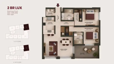 Valore: Plattegrond Type 1, 1,153 sq ft