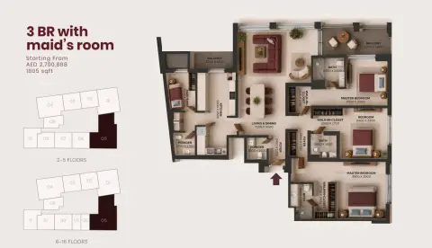 Valore: Plattegrond Type 1+Maid Room, 1,805 sq ft