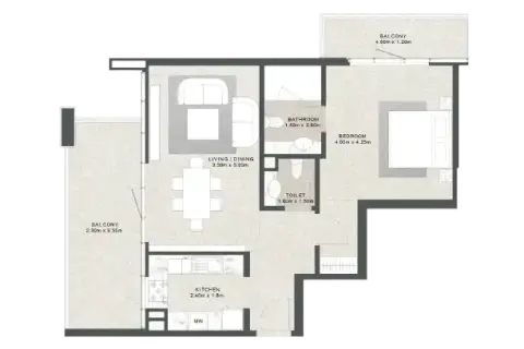 جود: مخطط الطابق Type 1, 1,305 sq ft