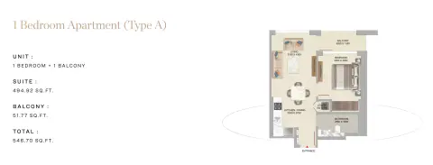 The Woods Serenity: Floor plan Type A, 546 sq ft