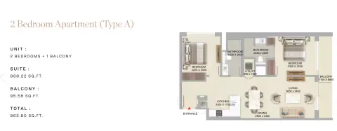 The Woods Serenity: Floor plan Type A, 963 sq ft