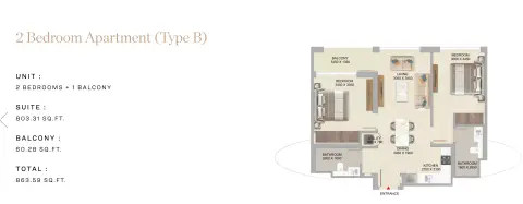 The Woods Serenity: Floor plan Type B, 863 sq ft