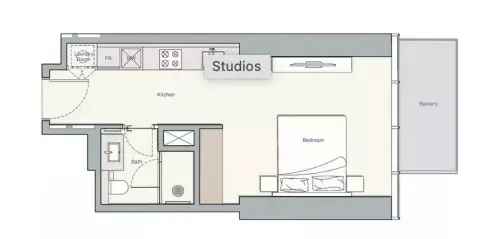 UH West: Floor plan Type A, 402 sq ft