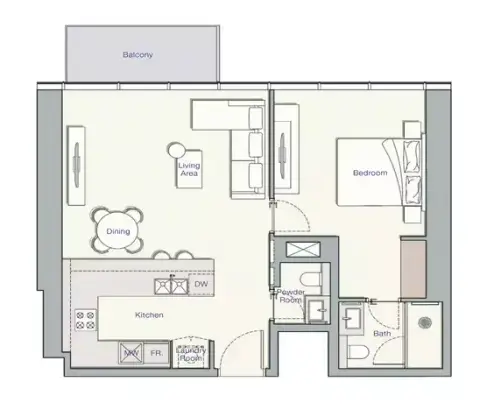 UH West: Floor plan Type H, 819 sq ft