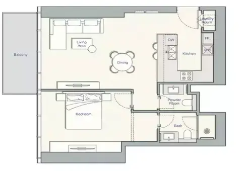 UH West: Floor plan Type J, 839 sq ft