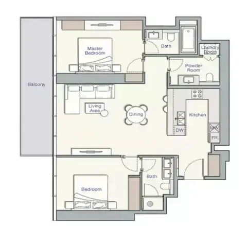 UH West: Floor plan Type D, 1,204 sq ft