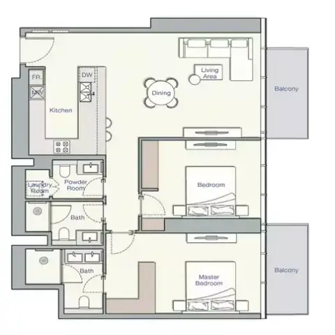 UH West: Floor plan Type C, 1,225 sq ft