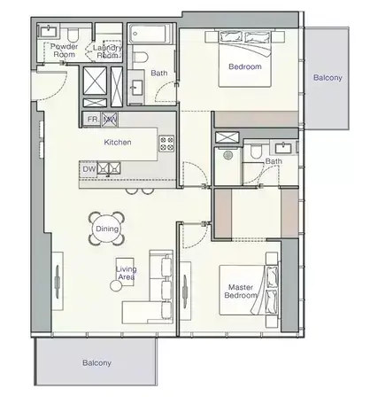 UH West: Floor plan Type A, 1,236 sq ft