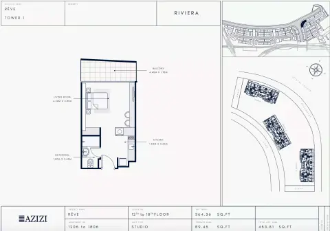 Azizi Riviera Reve: Floor plan Type 1206-Tower 1, 453 sq ft