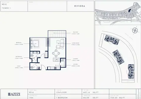 Azizi Riviera Reve: Floor plan Type 1104-Tower 1, 723 sq ft