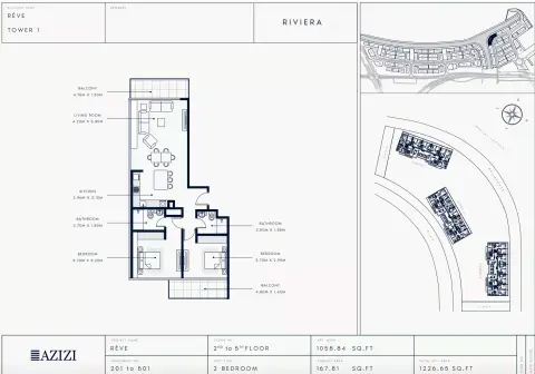 Azizi Riviera Reve: Floor plan Type 201-Tower 1, 1,226 sq ft