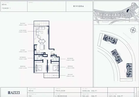 Azizi Riviera Reve: Floor plan Type 701-Tower 1, 1,211 sq ft